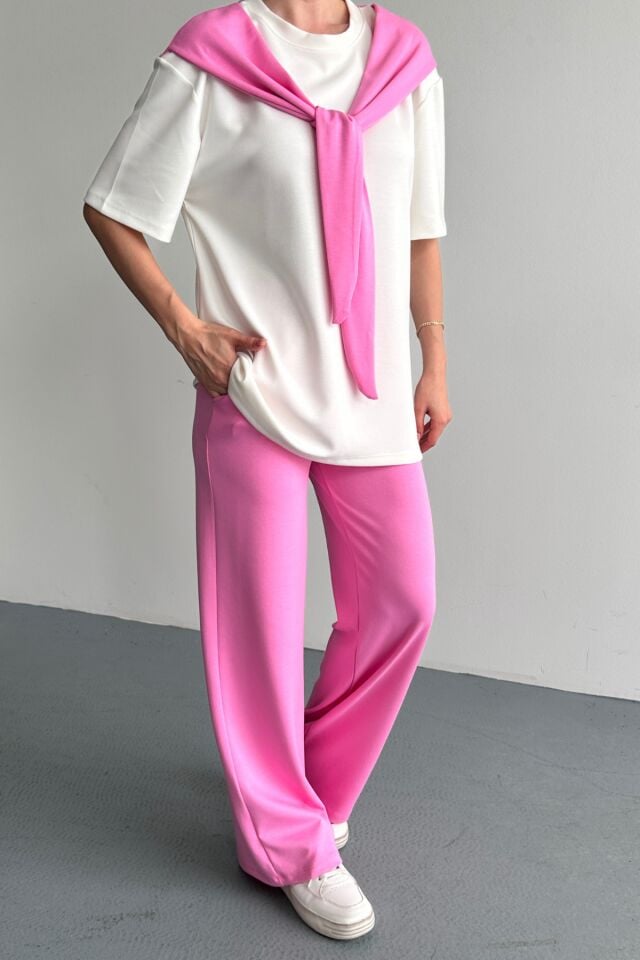 Balenbi Kadın Modal Kumaş Kısa Kollu Fularlı Eşofman Takımı 1208 Pembe - XL