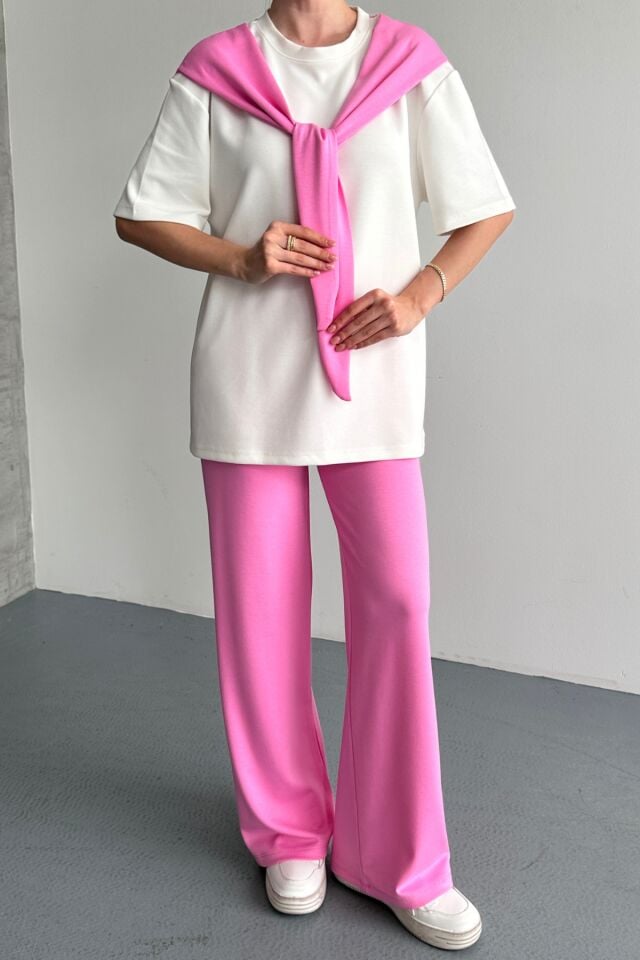 Balenbi Kadın Modal Kumaş Kısa Kollu Fularlı Eşofman Takımı 1208 Pembe - XL