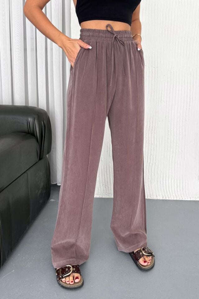 Feela Moda 2007 Bağcıklı Beli Lastikli Modal Çımalı Palazzo Kadın Pantolon 40 - Vizon
