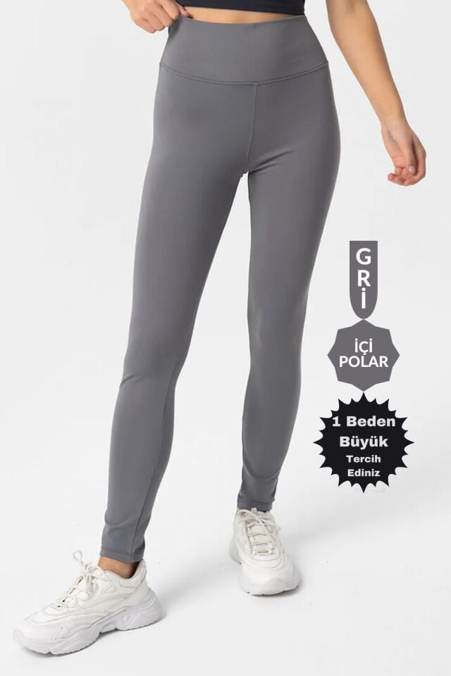 Balenbi Kadın Yüksek Bel Şardonlu Incelten Toparlayıcı Kışlık Tayt 1050 S - Gri