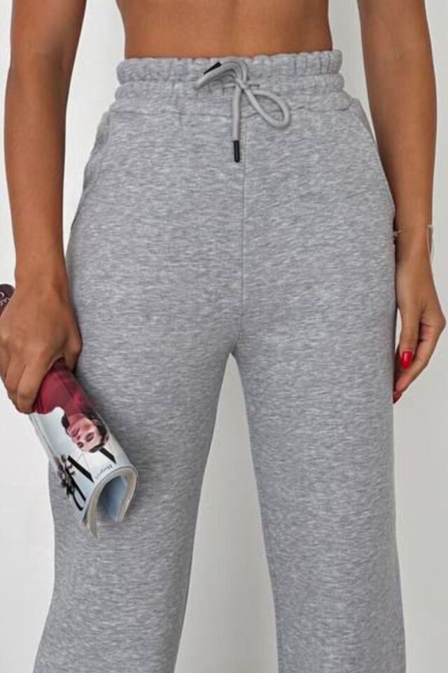 Balenbi Kadın Bol Paça Yüksek Bel Polarlı Kışlık Eşofman Altı 1086 XL - Grimelanj