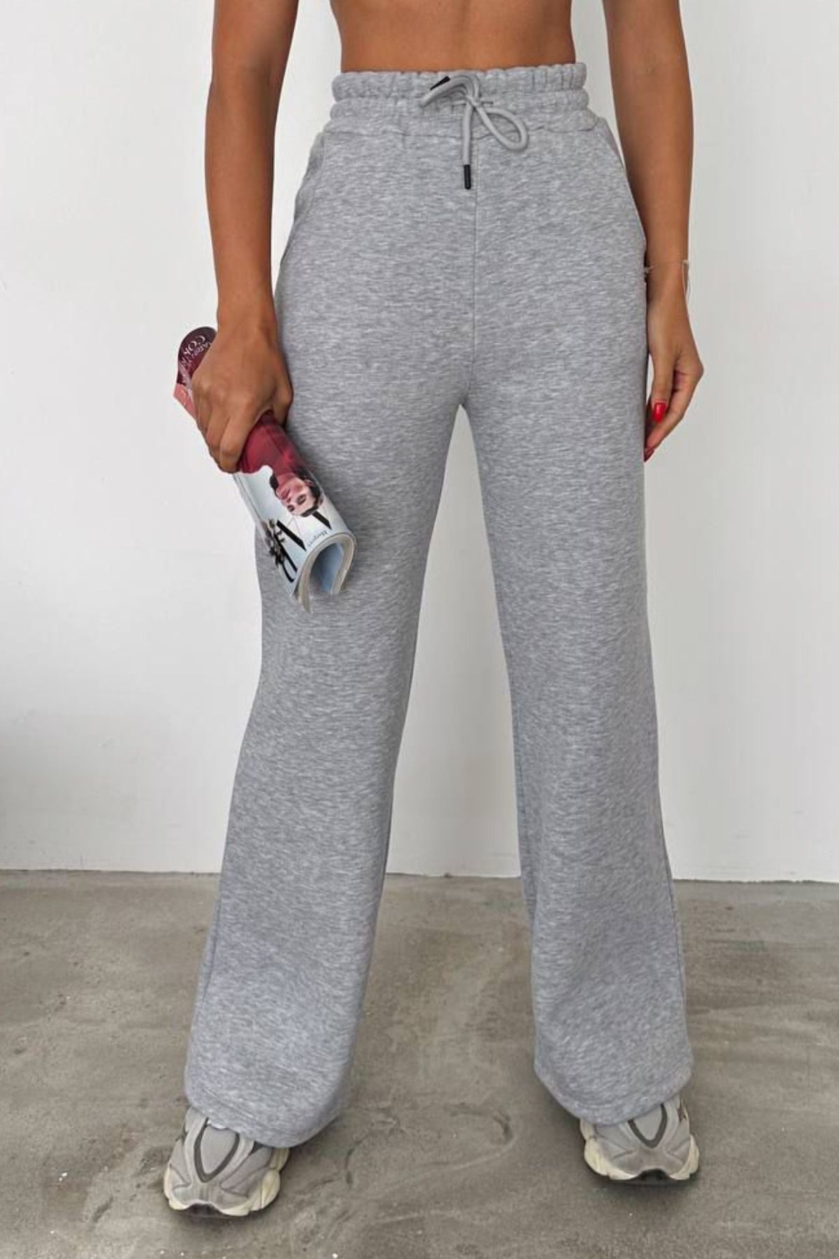 Balenbi Kadın Bol Paça Yüksek Bel Polarlı Kışlık Eşofman Altı 1086 XL - Grimelanj