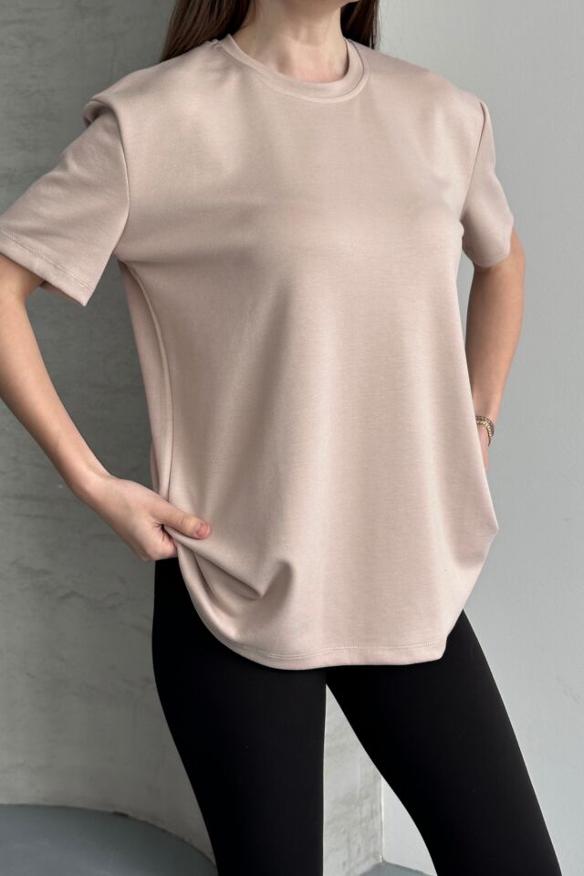 Balenbi Kadın Modal Bisiklet Yaka Basic Yarım Kollu T-Shirt 1211 2XL - Bej