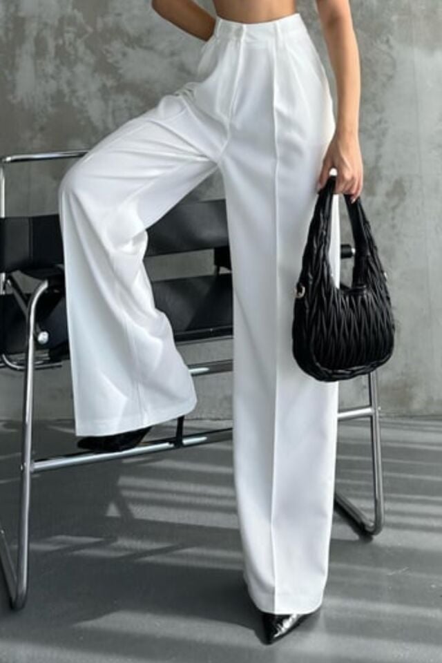 Balenbi Kadın Pileli Yüksek Bel Likralı Palazzo Pantolon 1080