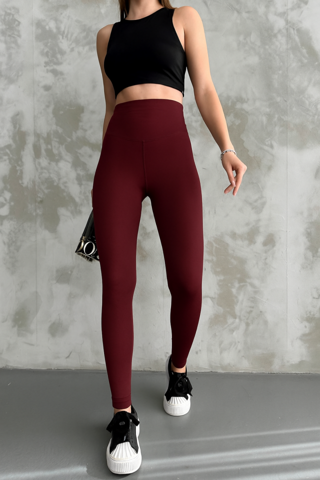 Balenbi Kadın Yüksek Bel Şardonlu Incelten Toparlayıcı Kışlık Tayt 1050 2XL - Bordo