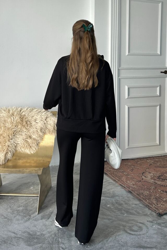 Balenbi Kadın Modal Kumaş Fermuarlı Dik Yaka Takım 1118 L - Siyah