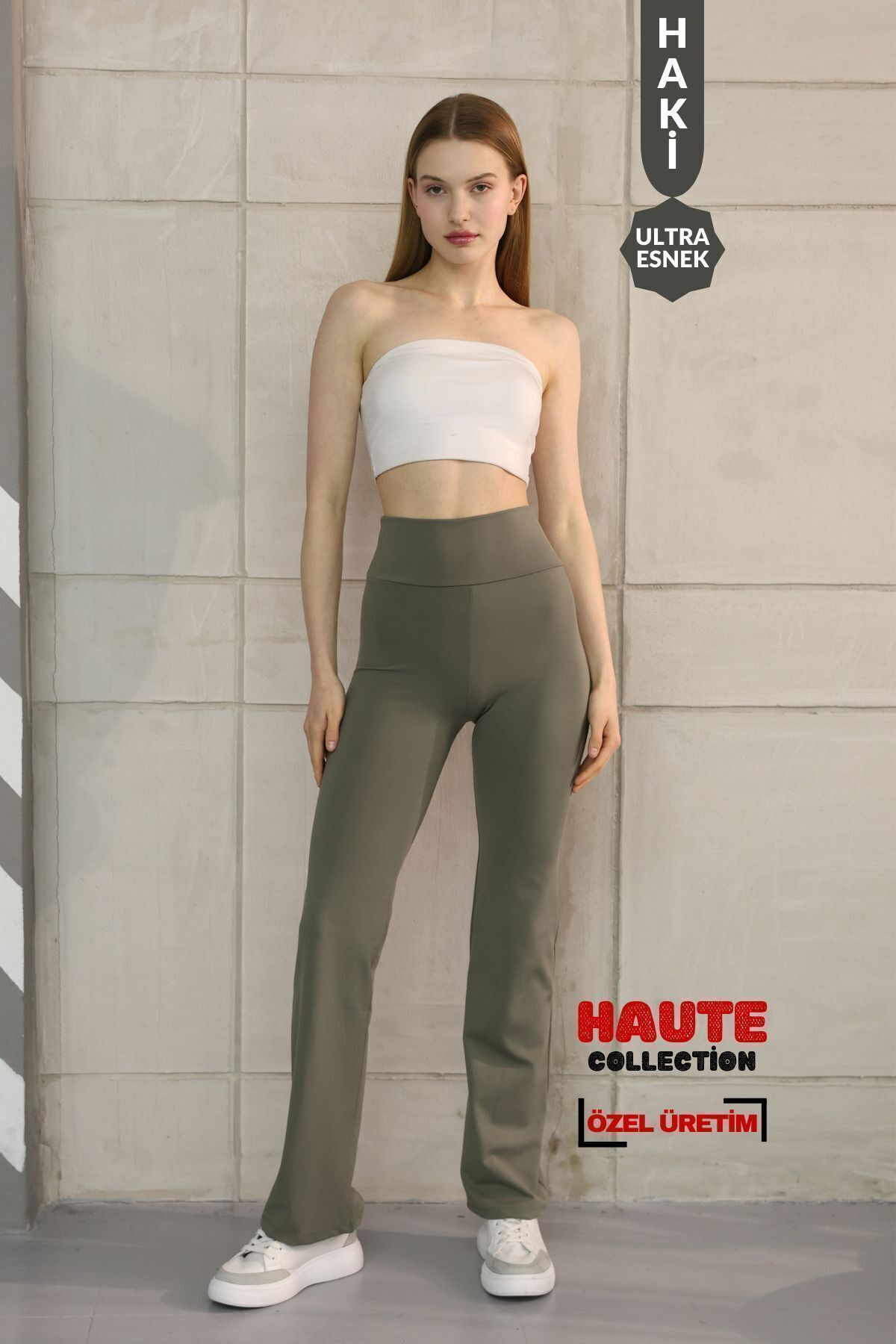 Balenbi Haute Kadın Yüksek Bel Geniş Paça Toparlayıcı Modal Tayt 1063 XL - Haki
