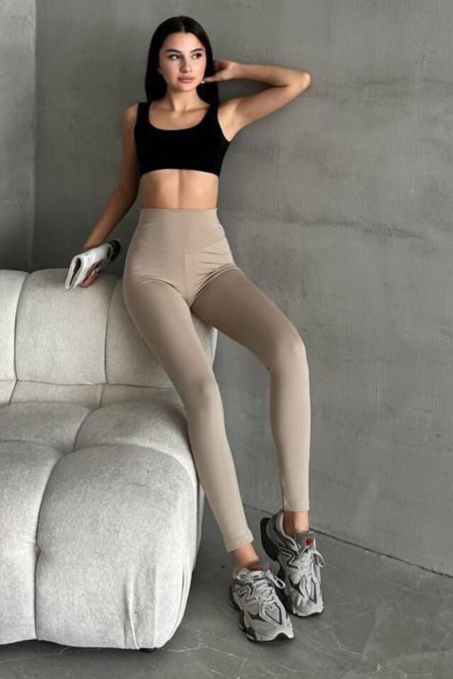 Balenbi Kadın Yüksek Bel Şardonlu Incelten Toparlayıcı Kışlık Tayt 1050 2XL - Bej