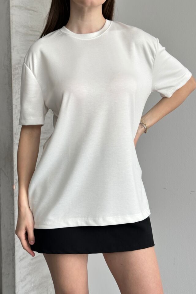 Balenbi Kadın Modal Bisiklet Yaka Basic Yarım Kollu T-Shirt 1211 M - Beyaz