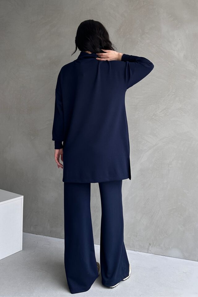 Feela Moda Kadın Modal Penye Oversize Metal Fermuar Tesettür Tunik Takım 2021 S - Lacivert