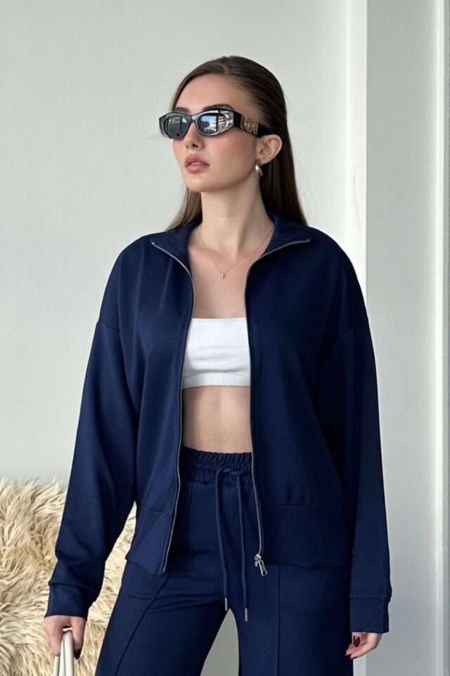 Balenbi Kadın Modal Kumaş Fermuarlı Dik Yaka Takım 1118 2XL - Lacivert