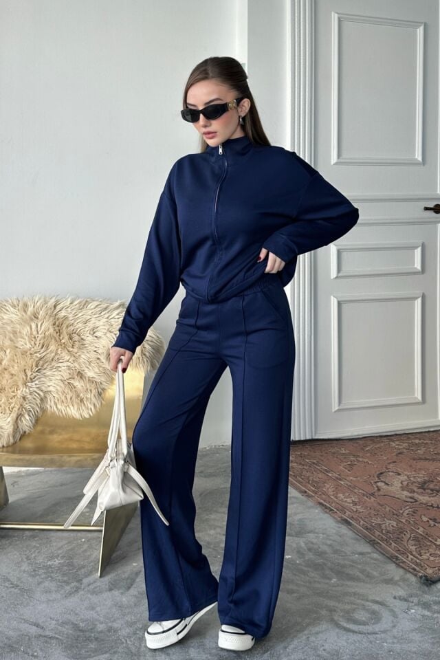 Balenbi Kadın Modal Kumaş Fermuarlı Dik Yaka Takım 1118 2XL - Lacivert