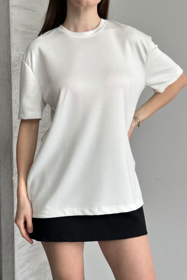 Balenbi Kadın Modal Bisiklet Yaka Basic Yarım Kollu T-Shirt 1211 S - Beyaz