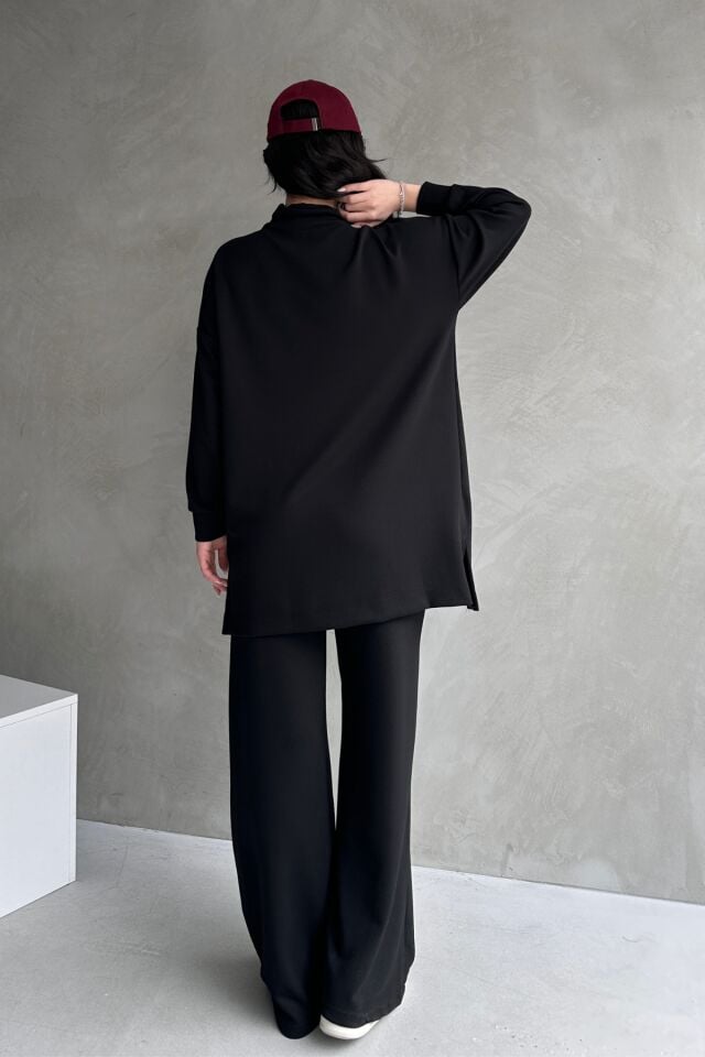 Feela Moda Kadın Modal Penye Oversize Metal Fermuar Tesettür Tunik Takım 2021 S - Siyah