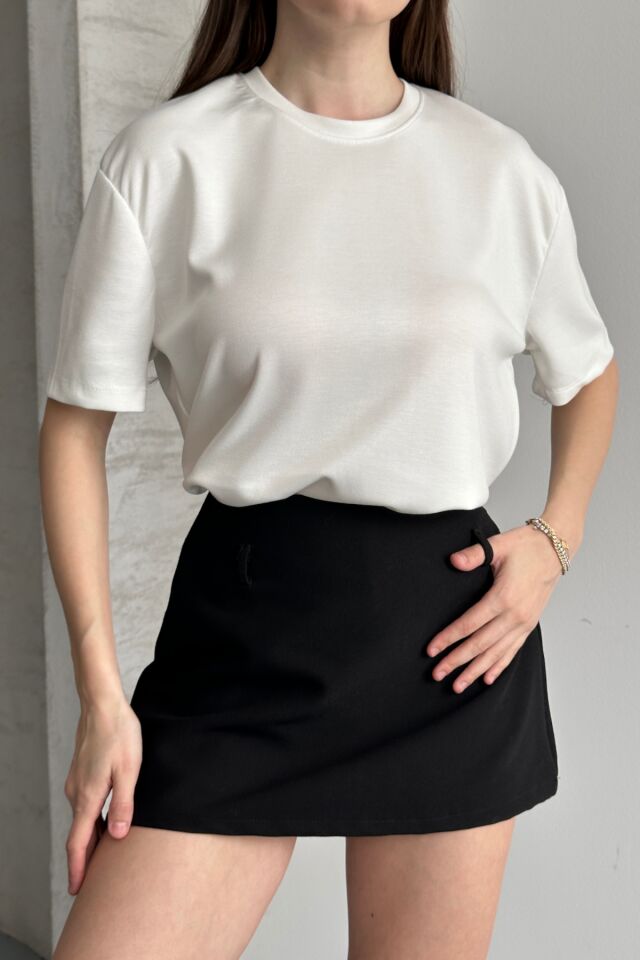 Balenbi Kadın Modal Bisiklet Yaka Basic Yarım Kollu T-Shirt 1211 Beyaz - XL