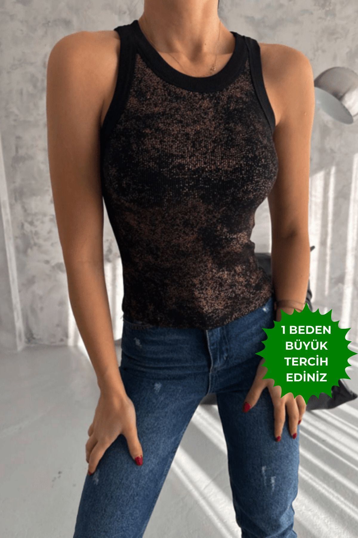 Balenbi Kadın Sim Baskılı Kolsuz Kaşkorse Body 1065 S - Siyah 2