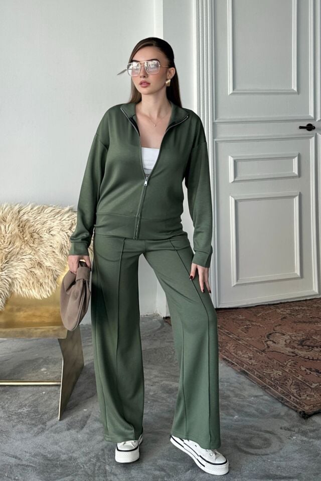 Balenbi Kadın Modal Kumaş Fermuarlı Dik Yaka Takım 1118 2XL - Haki