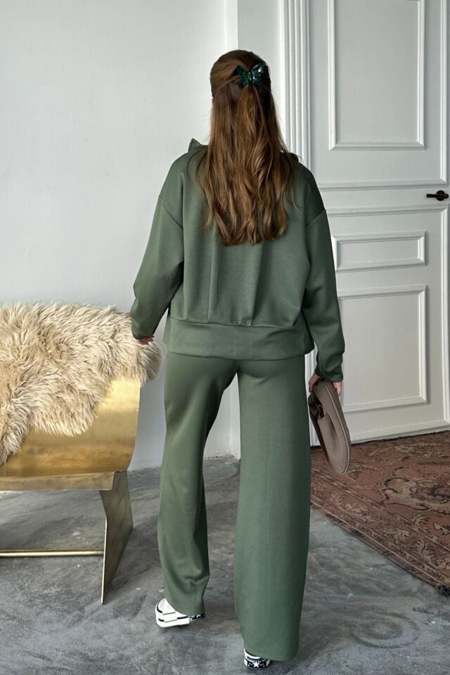 Balenbi Kadın Modal Kumaş Fermuarlı Dik Yaka Takım 1118 2XL - Haki