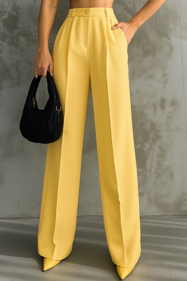 Balenbi Kadın Pileli Yüksek Bel Likralı Palazzo Pantolon 1080 34 - Sarı