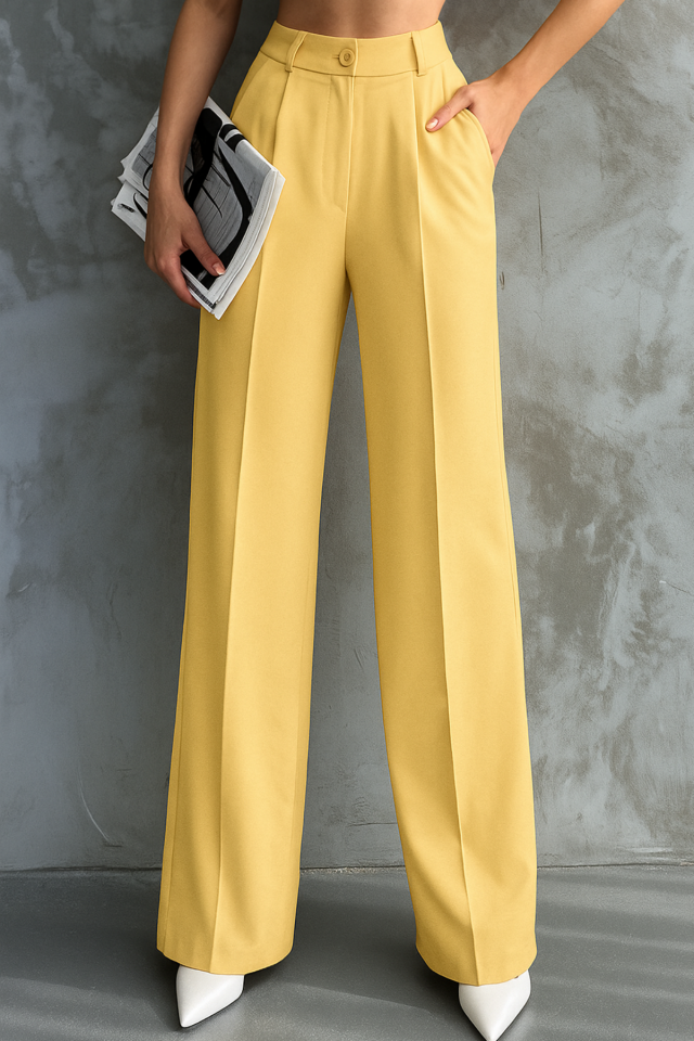 Balenbi Kadın Pileli Yüksek Bel Likralı Palazzo Pantolon 1080 34 - Sarı