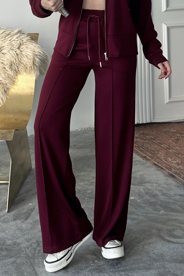 Balenbi Kadın Modal Kumaş Fermuarlı Dik Yaka Takım 1118 XL - Bordo