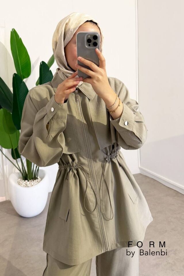 Balenbi Kontrast Dikiş Detaylı Tesettür Kadın Tnsel Takım 1171 – Form Serisi S/M - Haki