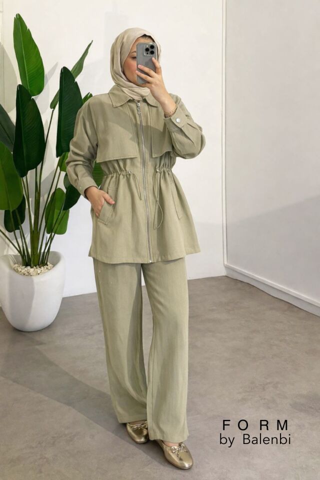 Balenbi Kontrast Dikiş Detaylı Tesettür Kadın Tnsel Takım 1171 – Form Serisi S/M - Haki