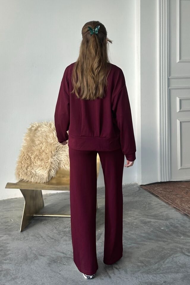Balenbi Kadın Modal Kumaş Fermuarlı Dik Yaka Takım 1118 2XL - Bordo