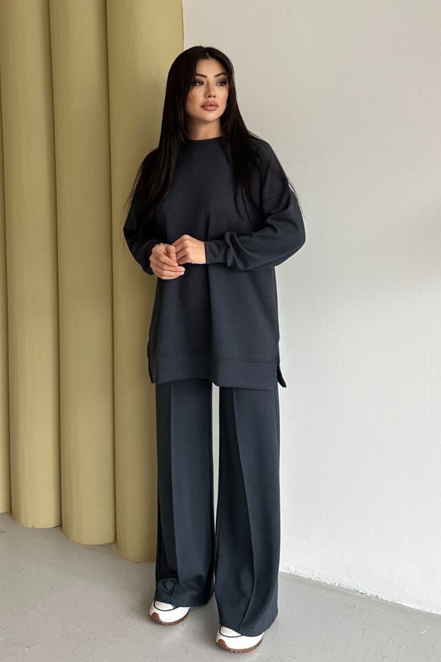 Feela Moda Kadın Modal Penye Oversize Tesettür Tunik Takım 2020 2XL - Antrasit