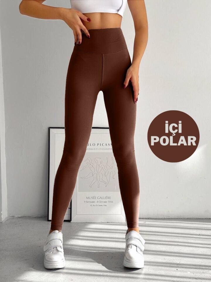 Balenbi Kadın Yüksek Bel Şardonlu Incelten Toparlayıcı Kışlık Tayt 1050 S - Kahverengi