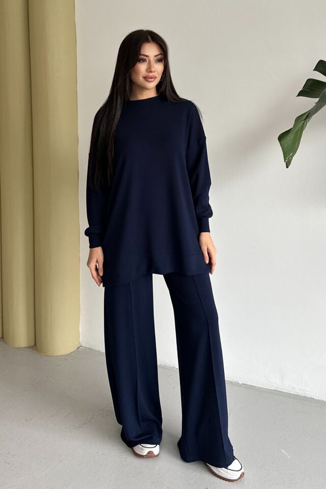 Feela Moda Kadın Modal Penye Oversize Tesettür Tunik Takım 2020 2XL - Lacivert