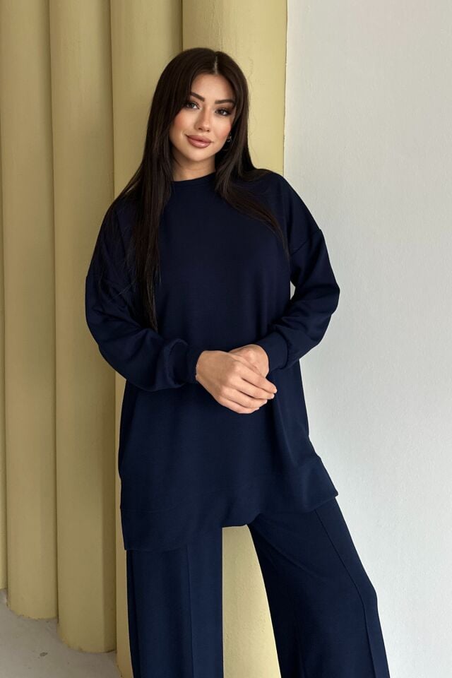 Feela Moda Kadın Modal Penye Oversize Tesettür Tunik Takım 2020 2XL - Lacivert