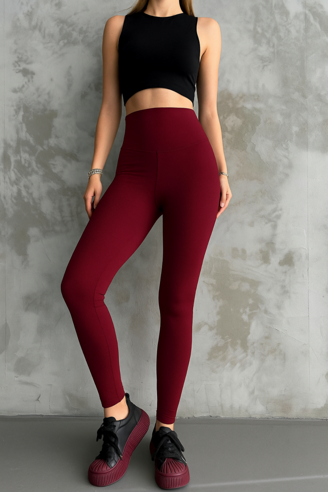 Balenbi Kadın Yüksek Bel Şardonlu Incelten Toparlayıcı Kışlık Tayt 1050 L - Bordo