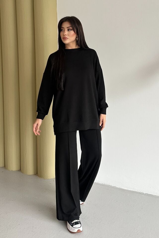 Feela Moda Kadın Modal Penye Oversize Tesettür Tunik Takım 2020 2XL - Siyah