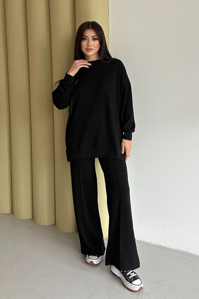 Feela Moda Kadın Modal Penye Oversize Tesettür Tunik Takım 2020 2XL - Siyah