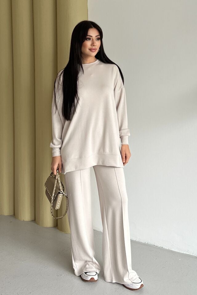 Feela Moda Kadın Modal Penye Oversize Tesettür Tunik Takım 2020 2XL - Taş