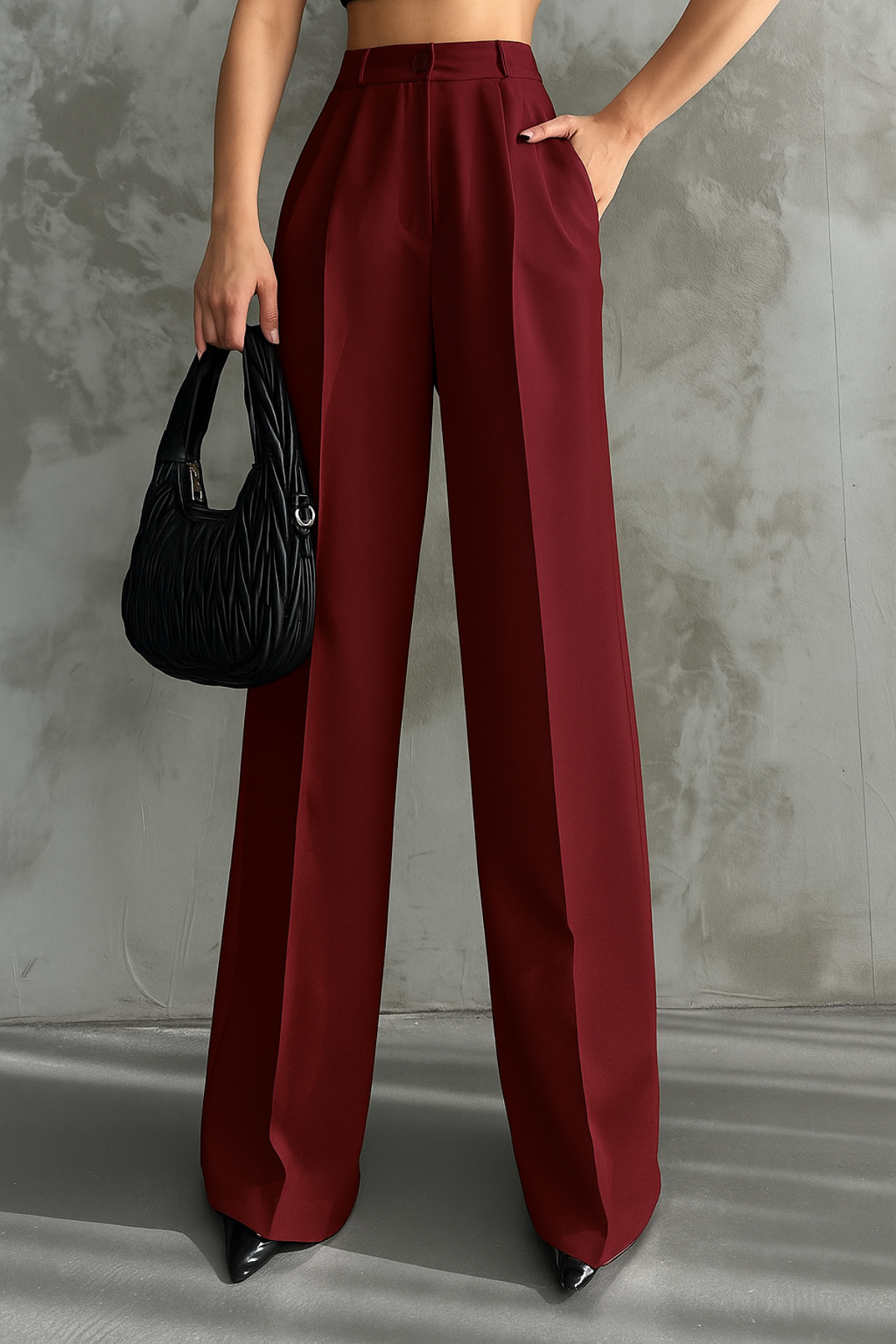 Balenbi Kadın Pileli Yüksek Bel Likralı Palazzo Pantolon 1080 34 - Bordo