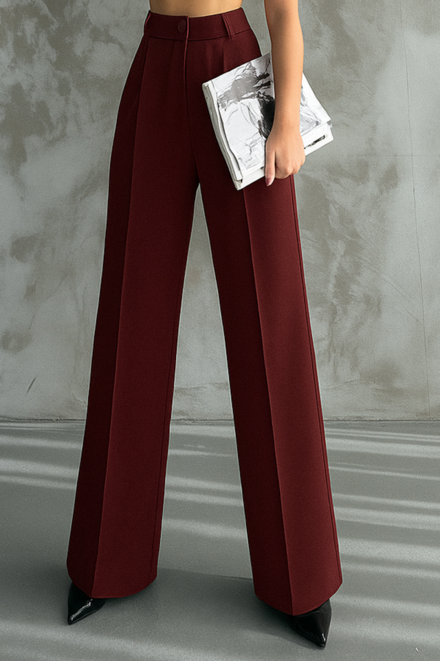 Balenbi Kadın Pileli Yüksek Bel Likralı Palazzo Pantolon 1080 34 - Bordo