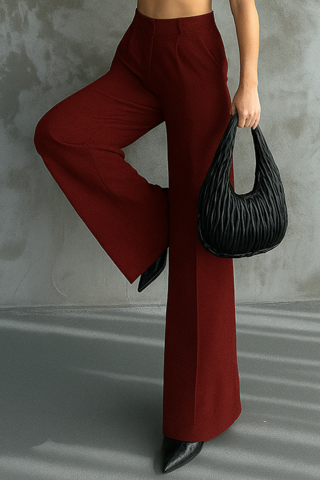 Balenbi Kadın Pileli Yüksek Bel Likralı Palazzo Pantolon 1080 34 - Bordo