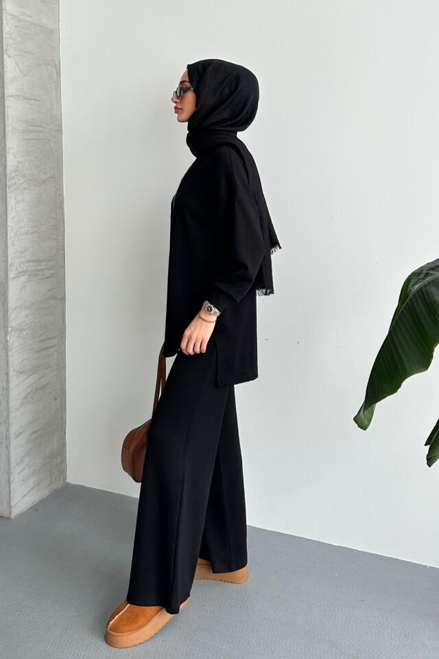 Balenbi Kadın Modal Penye Oversize Metal Fermuar Tesettür Tunik Takım 1117