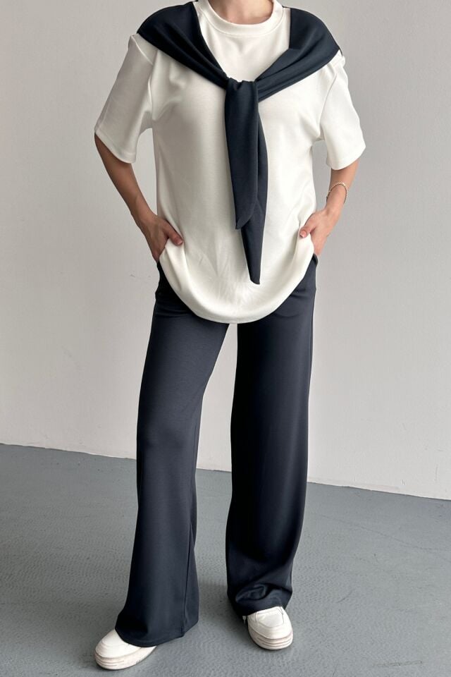 Balenbi Kadın Modal Kumaş Kısa Kollu Fularlı Eşofman Takımı 1208 Füme - M