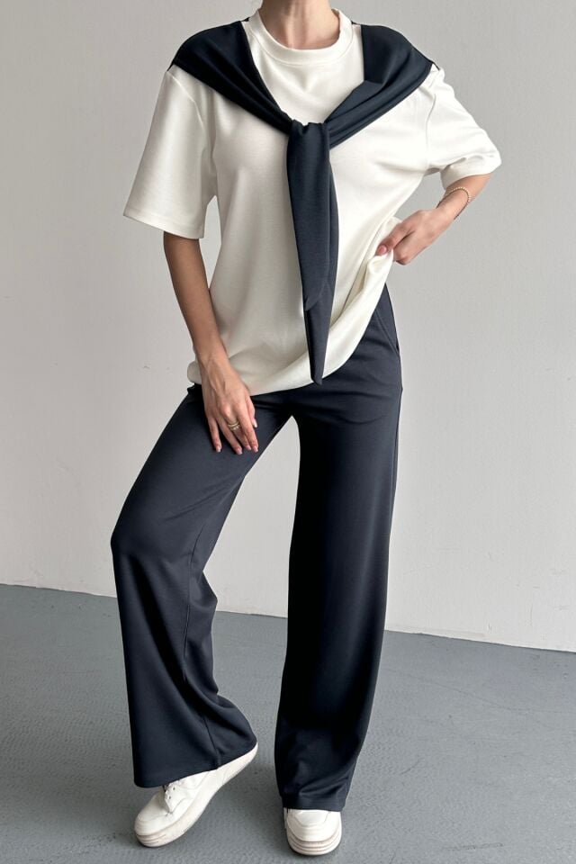 Balenbi Kadın Modal Kumaş Kısa Kollu Fularlı Eşofman Takımı 1208 Füme - M