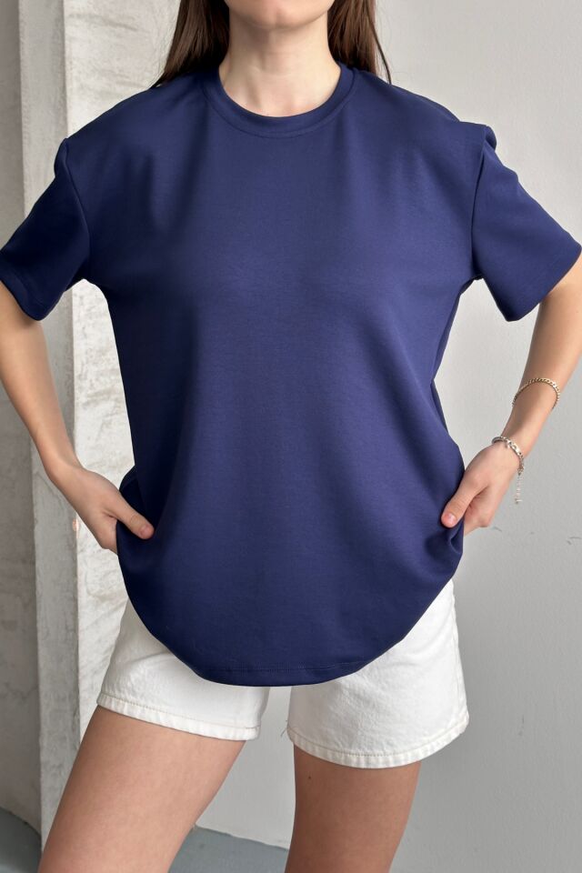 Balenbi Kadın Modal Bisiklet Yaka Basic Yarım Kollu T-Shirt 1211 Lacivert - S