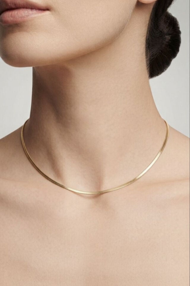 Balenbi Jewelry 14K Gold Renk 45 cm Yılan Zincir Kararmaz Çelik Kadın Kolye 1173 Altın