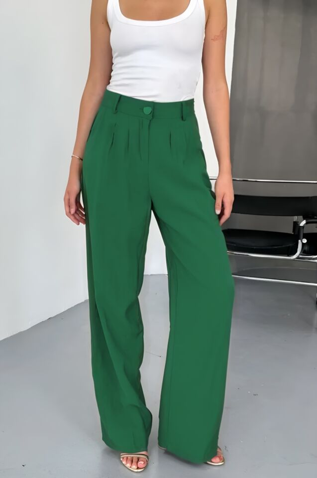 Feela Moda Kadın Modal Cupra Dokuma Pileli Palazzo Pantolon 2022 36 - Yeşil