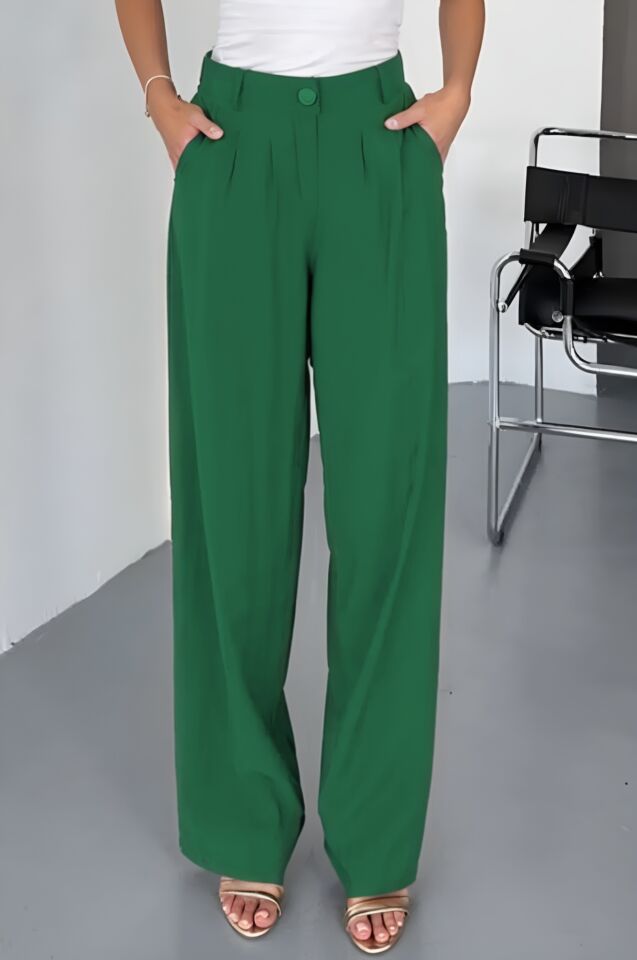 Feela Moda Kadın Modal Cupra Dokuma Pileli Palazzo Pantolon 2022 36 - Yeşil