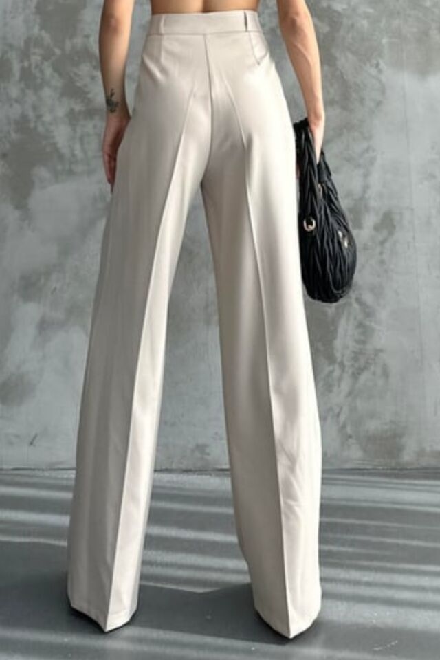 Balenbi Kadın Pileli Yüksek Bel Likralı Palazzo Pantolon 1080 38 - Bej