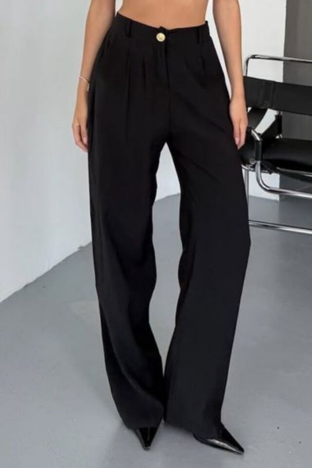 Feela Moda Kadın Modal Cupra Dokuma Pileli Palazzo Pantolon 2022 42 - Siyah