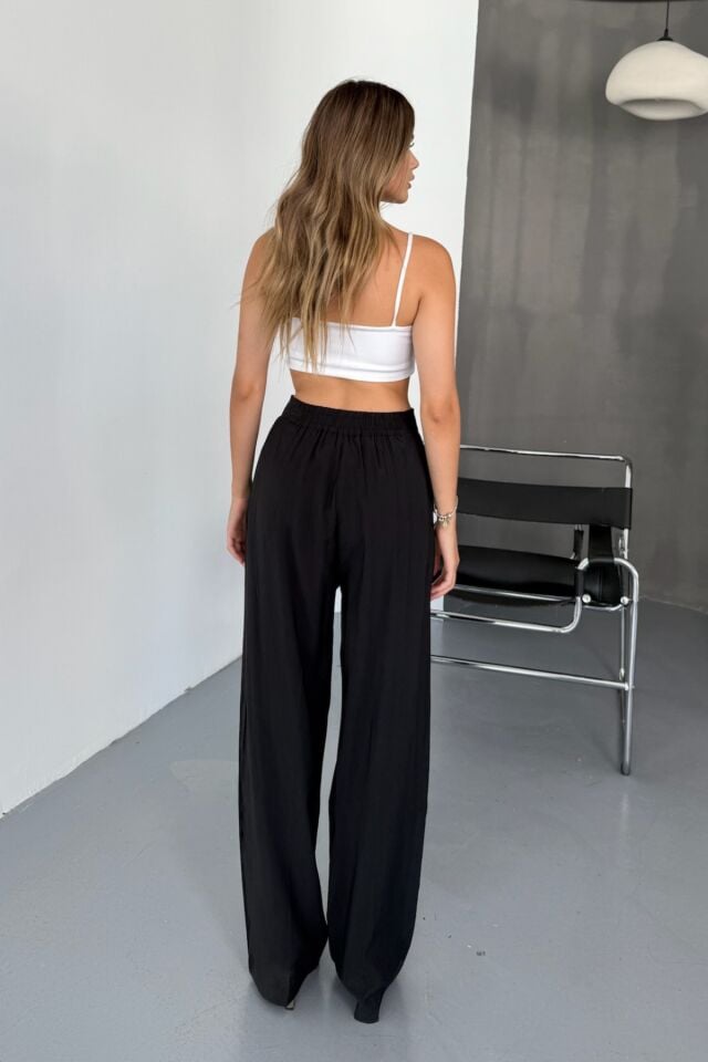 Feela Moda Kadın Modal Cupra Dokuma Pileli Palazzo Pantolon 2022 42 - Siyah