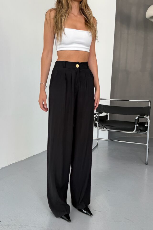 Feela Moda Kadın Modal Cupra Dokuma Pileli Palazzo Pantolon 2022 40 - Siyah